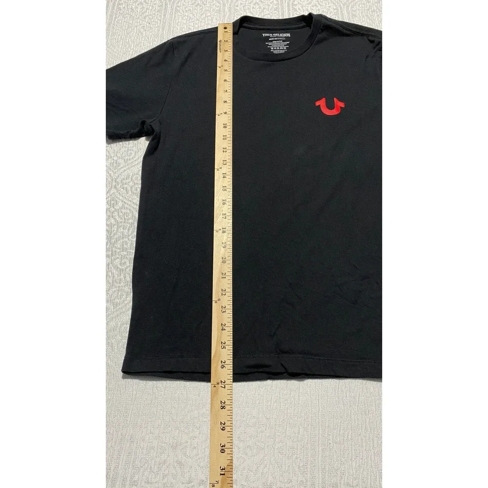 True Religion Buddha Logo Seal T-shirt Mens M Black‎ Guitar Graphic Logo